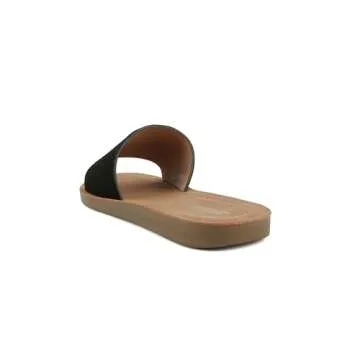 Soda Shoes Women Flip Flops Basic Plain Slippers Slip On Sandals Slides Casual Peep Toe Beach Efron-S Black Nub 6