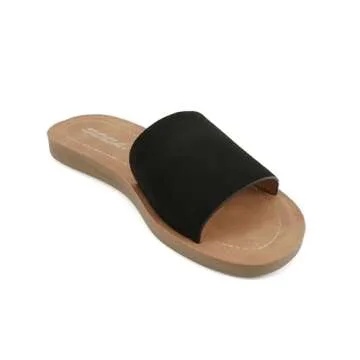 Soda Shoes Women Flip Flops Basic Plain Slippers Slip On Sandals Slides Casual Peep Toe Beach Efron-S Black Nub 6