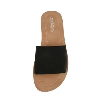 Soda Shoes Women Flip Flops Basic Plain Slippers Slip On Sandals Slides Casual Peep Toe Beach Efron-S Black Nub 6