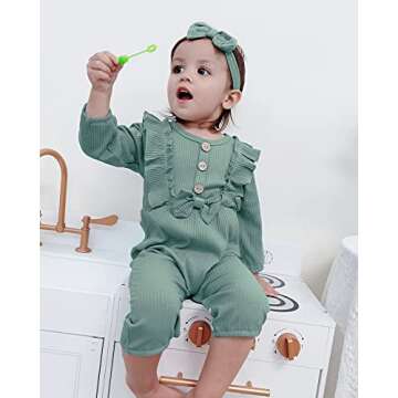 Mioglrie Newborn Baby Girl Clothes Romper Gifts Baby Girl Outfits Cotton Infant Girl Clothes Jumpsuits Green Cute Baby Girl Clothes 3-6 Months