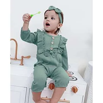 Mioglrie Newborn Baby Girl Clothes Romper Gifts Baby Girl Outfits Cotton Infant Girl Clothes Jumpsuits Green Cute Baby Girl Clothes 3-6 Months