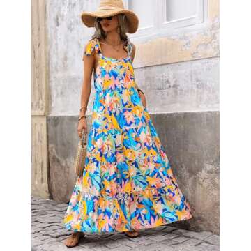 PRETTYGARDEN Summer Dresses for Women 2025 Sleeveless Spaghetti Strap Long Floral Maxi Dress Boho A ...