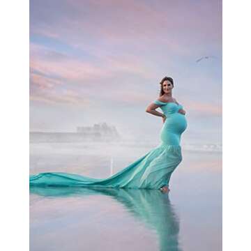 JustVH Maternity Off Shoulder Mermaid Chiffon Gown V Neck Maxi Photo Shoot Photography Dress for Bab...