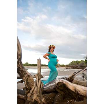 JustVH Maternity Off Shoulder Mermaid Chiffon Gown V Neck Maxi Photo Shoot Photography Dress for Baby Shower Photo Props