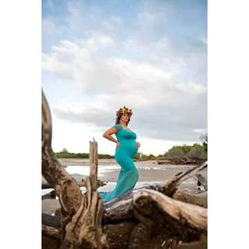 JustVH Maternity Off Shoulder Mermaid Chiffon Gown V Neck Maxi Photo Shoot Photography Dress for Baby Shower Photo Props