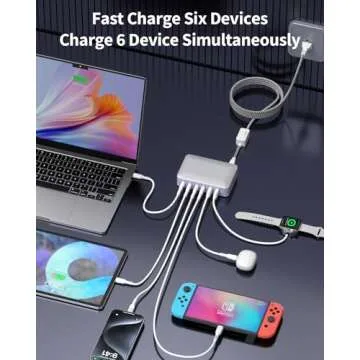 USB C Charger Block Charging Station 164w 6 Ports Fast Desktop Charger with 4 USB-C +2 USB-A 65W Laptop Power for MacBook Pro/Air, iPad, iPhone 15/15 Pro Max/15 Plus, Galaxy 24/23(White+Purple)