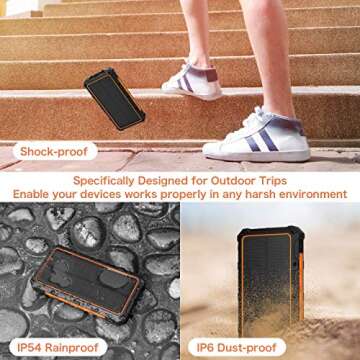 Solar Charger 20000mAh, Wireless Portable Solar Power Bank External Backup Battery, 3 Output Ports, 4 LED Flashlight, Carabiner, IP54 Rainproof for Camping, Outdoor Activities