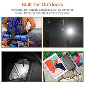 Solar Charger 20000mAh, Wireless Portable Solar Power Bank External Backup Battery, 3 Output Ports, 4 LED Flashlight, Carabiner, IP54 Rainproof for Camping, Outdoor Activities