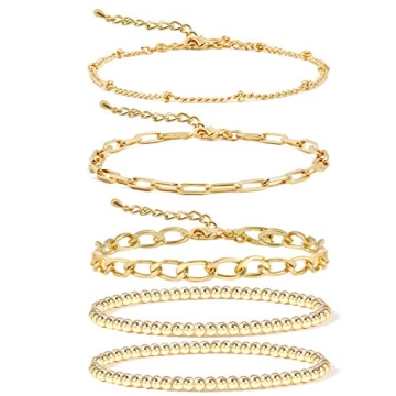 Adjustable Gold Beaded Bracelets Set for Women