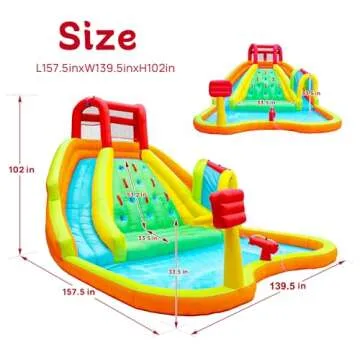 WELLFUNTIME Inflatable Water Double Slides Park, Bounce House with Arched Water Gun Spray, Jumping Castle with Air Blower