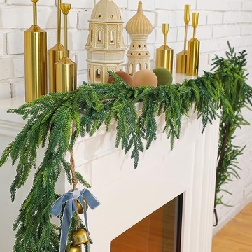 Jutom Christmas Garlands Norfolk Pine Garland Realistic Artificial Faux Greenery Garland Cedar Garla...