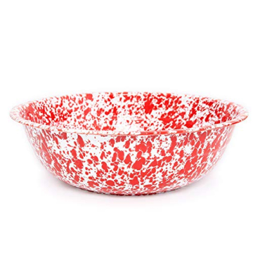 Crow Canyon Enamelware Medium Basin - 8 Quart Red/White Splatter