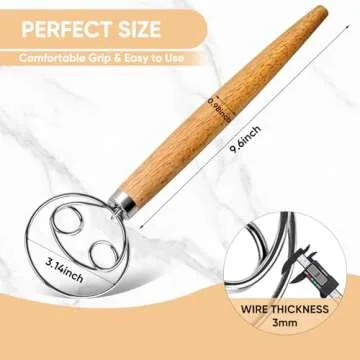 Maxjoy Danish Dough Whisk Wooden Bread Whisk with Stainless Steel Dough Hook - Traditional Dutch Whisk - Dough Mixer Hand Tool & Sourdough Bread Making Tools and Supplies