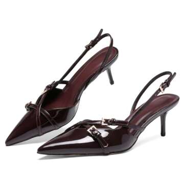 VOLEECE Women's Slingback Kitten Heels Buckle Strap Work Pumps Pointed Toe Slip On Comfortable Dress...