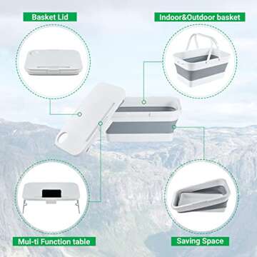 yETO YETO 15L Collapsible Sink Multi-Function Lid Foldable Picnic Basket Sturdy Handle Camping Wash Bin Food Tray Table Picnic or Beach, Camping, Hiking, Fishing, Home Yard BBQ, Grey-15l Lid (YA2210)