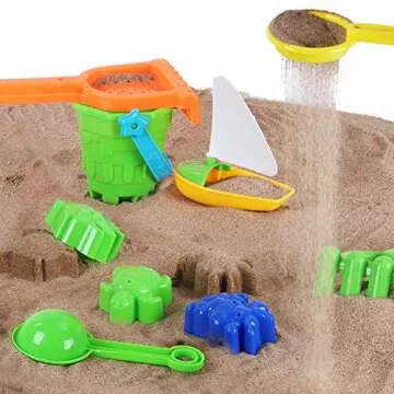 Liberty Imports Double Sand & Water Wheel Tower Beach Toy Set w/Built-in Funnel, Sieve, Bucket, Shovel, Rake, Animal Molds for Kids, Toddlers Play