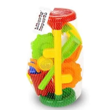 Liberty Imports Double Sand & Water Wheel Tower Beach Toy Set w/Built-in Funnel, Sieve, Bucket, Shovel, Rake, Animal Molds for Kids, Toddlers Play