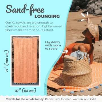 Nova Blue (37 x 69) - Orange Zigzag Beach Towel, 100% Turkish Cotton - Sand Resistant Beach Towels with Unique Designs - Quick Dry Turkish Bath Towels