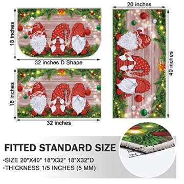 Merry Christmas Kitchen Mat Set of 3, Non Slip Xmas Winter Holiday Kitchen Floor Rugs, Comfort Carpe...