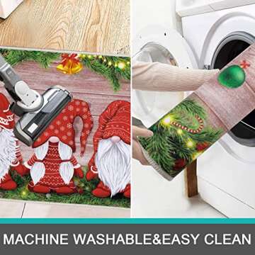 Merry Christmas Kitchen Mat Set of 3, Non Slip Xmas Winter Holiday Kitchen Floor Rugs, Comfort Carpet for Hallway Entryway Door Bathroom Laundry Christmas Holiday Decoration 18x30+18x30DShape+20x40B