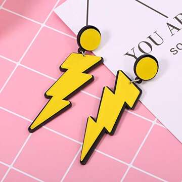 80s Neon Earrings Exaggerated Party Women Lightning Bolt Drop Dangle Earrings for 80's Party Hallowe...