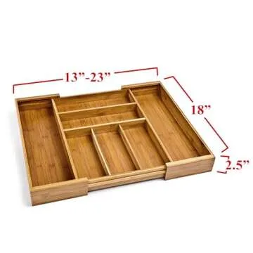 Seville Classics Bamboo Premium Organizer Storage Bins for Kitchen Silverware, Pantry, Closet Office Desk, Pens, Utensils, Makeup, K Cup, Expandable Tray (7 Compartment)