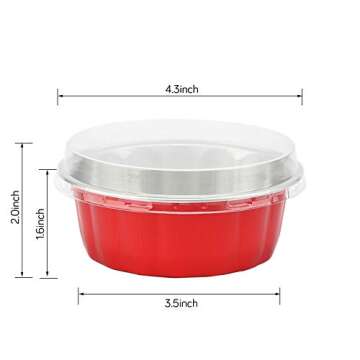 Beasea 8 oz Disposable Ramekins with Lids, 50 Pack Aluminum Foil Cups Bake Utility Ramekin Cup Souff...