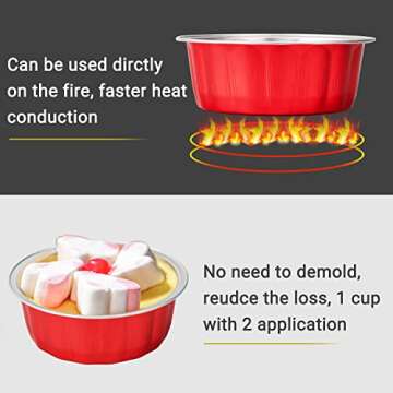 Beasea 8 oz Disposable Ramekins with Lids, 50 Pack Aluminum Foil Cups Bake Utility Ramekin Cup Souffle Cup Muffin Cupcake Baking Cup Mini Pudding Cups for Party Wedding Birthday - Red