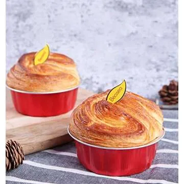 Beasea 8 oz Disposable Ramekins with Lids, 50 Pack Aluminum Foil Cups Bake Utility Ramekin Cup Souffle Cup Muffin Cupcake Baking Cup Mini Pudding Cups for Party Wedding Birthday - Red