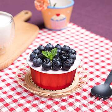 Beasea 8 oz Disposable Ramekins with Lids, 50 Pack Aluminum Foil Cups Bake Utility Ramekin Cup Souffle Cup Muffin Cupcake Baking Cup Mini Pudding Cups for Party Wedding Birthday - Red