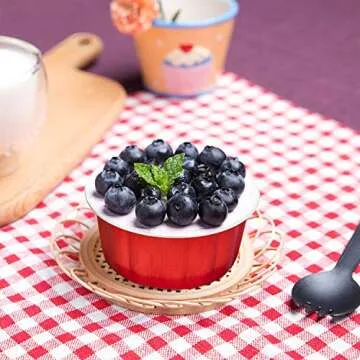 Beasea 8 oz Disposable Ramekins with Lids, 50 Pack Aluminum Foil Cups Bake Utility Ramekin Cup Souffle Cup Muffin Cupcake Baking Cup Mini Pudding Cups for Party Wedding Birthday - Red
