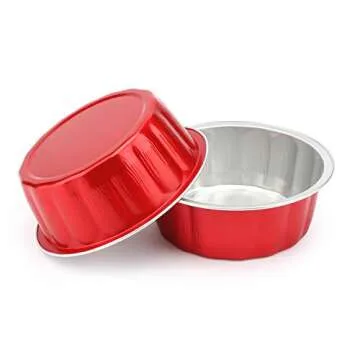 Beasea 8 oz Disposable Ramekins with Lids, 50 Pack Aluminum Foil Cups Bake Utility Ramekin Cup Souffle Cup Muffin Cupcake Baking Cup Mini Pudding Cups for Party Wedding Birthday - Red