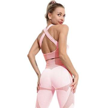 Veriliss Women's 3pcs Seamless Outfits Workout Sets,Gym Clothes Yoga Sportswear Leggings and Stretch Sports Bra Gym jumpsuits Clothes Set (Pink, L)