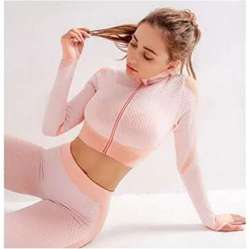 Veriliss Women's 3pcs Seamless Outfits Workout Sets,Gym Clothes Yoga Sportswear Leggings and Stretch Sports Bra Gym jumpsuits Clothes Set (Pink, L)