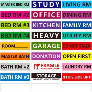1200 Pcs 25 Designs Pre-Printed Color-Coded Home Moving Box Labels with Customizable Blank Sticker (...