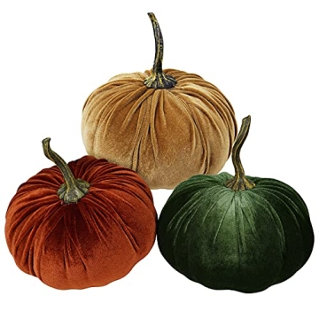 Fall Velvet Pumpkins Set for Thanksgiving and Halloween Decor