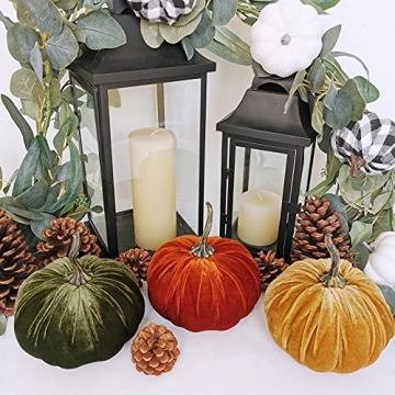 Fall Velvet Pumpkins Set for Thanksgiving and Halloween Decor