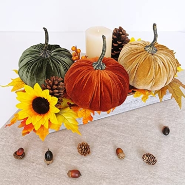 Fall Velvet Pumpkins Set for Thanksgiving and Halloween Decor