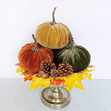 Fall Velvet Pumpkins Set for Thanksgiving and Halloween Decor