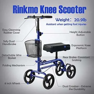 RINKMO Economy Knee Scooter Steerable Knee Walker All-Terrain Foldable Knee Scooters for Foot Injuries Best Crutch Alternative with Dual Braking System Blue