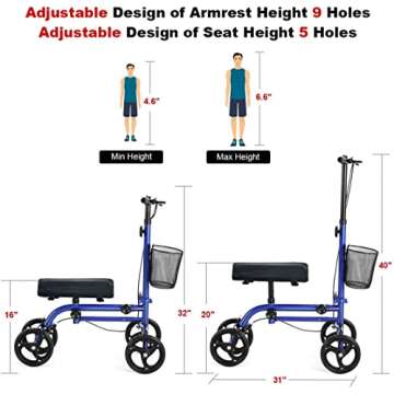 RINKMO Economy Knee Scooter Steerable Knee Walker All-Terrain Foldable Knee Scooters for Foot Injuries Best Crutch Alternative with Dual Braking System Blue