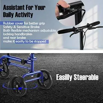RINKMO Economy Knee Scooter Steerable Knee Walker All-Terrain Foldable Knee Scooters for Foot Injuries Best Crutch Alternative with Dual Braking System Blue