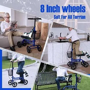 RINKMO Economy Knee Scooter Steerable Knee Walker All-Terrain Foldable Knee Scooters for Foot Injuries Best Crutch Alternative with Dual Braking System Blue