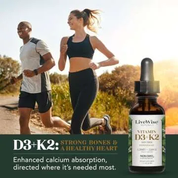 Vitamin D3 with K2 Liquid Drops, All Natural, Non GMO, 1208IU D3 and 25mcg K2 (MK7) Per Serving, Support Your Bones, Immune System and Energy Levels, with or Without Peppermint Oil…