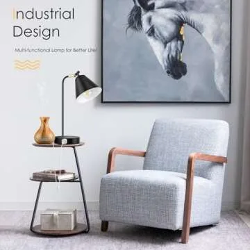 Industrial Dimmable Desk Lamp with 2 USB Charging Ports AC Outlet, Touch Control Bedside Nightstand Reading Lamp Flexible Head, Black Metal Table Lamp for Bedroom Office Living Room, Bulb Included