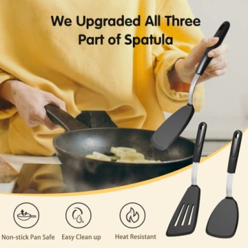 GEEKHOM Silicone Spatula Turner Set of 2 - 600°F Heat Resistant
