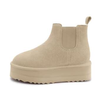 Athlefit Women's Genuine Suede Chelsea Mini Platform Boots Winter Warm Fur Fleece Lined Anti-Slip An...