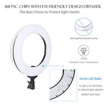 ZOMEI 14 inch LED Ring Light, Dimmable 41W 5500k Output Makeup and YouTube Video Light Professional Photography Lights with Stand, Orange Plastic Filters and Carrying Bag