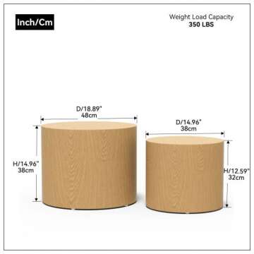 HanStrong Small Coffee Table Nesting End Table Set of 2, Round Coffee Table Wood Side Table Circle A...
