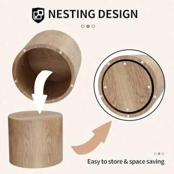 HanStrong Small Coffee Table Nesting End Table Set of 2, Round Coffee Table Wood Side Table Circle Accent Tables for Small Spaces Living Room Bedroom Balcony Office, Oak